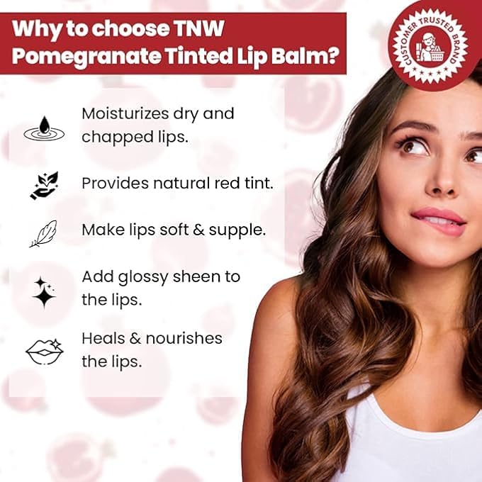TNW-THE NATURAL WASH POMEGRANATE MULTIPURPOSE TINTED LIP BALM FOR DRY & CHAPPED LIPS- RED, 6G | 100% NATURAL RED TINT ADD GLOSSY SHEEN ON LIPS FOR LONG-LASTING WITH SHEA BUTTER & VITAMIN E - Image 3